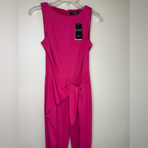 NWT Lauren Ralph Lauren Pink Zippered Self Tie Waist Sleeveless Jumpsuit Size 0 - Picture 3 of 13